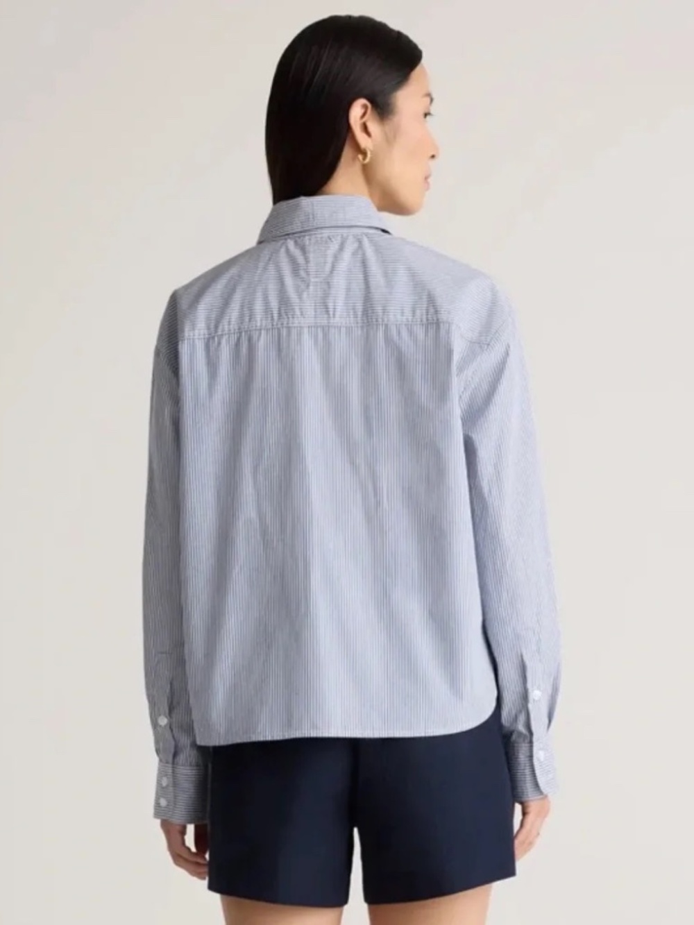 Quince • 100% Organic Cotton Poplin Cropped Long Sleeve Shirt Striped - Picture 9 of 9